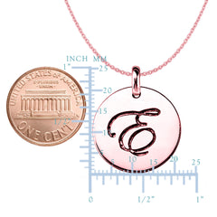 "E" 14K Rose Gold Script Engraved Initial Disk Pendant fine designer jewelry for men and women