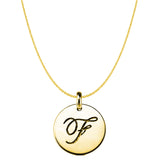 "F" 14K Yellow Gold Script Engraved Initial Disk Pendant - JewelryAffairs
 - 1
