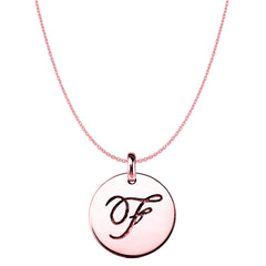 "F" 14K Rose Gold Script Engraved Initial Disk Pendant - JewelryAffairs
 - 1