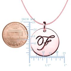 "F" 14K Rose Gold Script Engraved Initial Disk Pendant - JewelryAffairs
 - 2