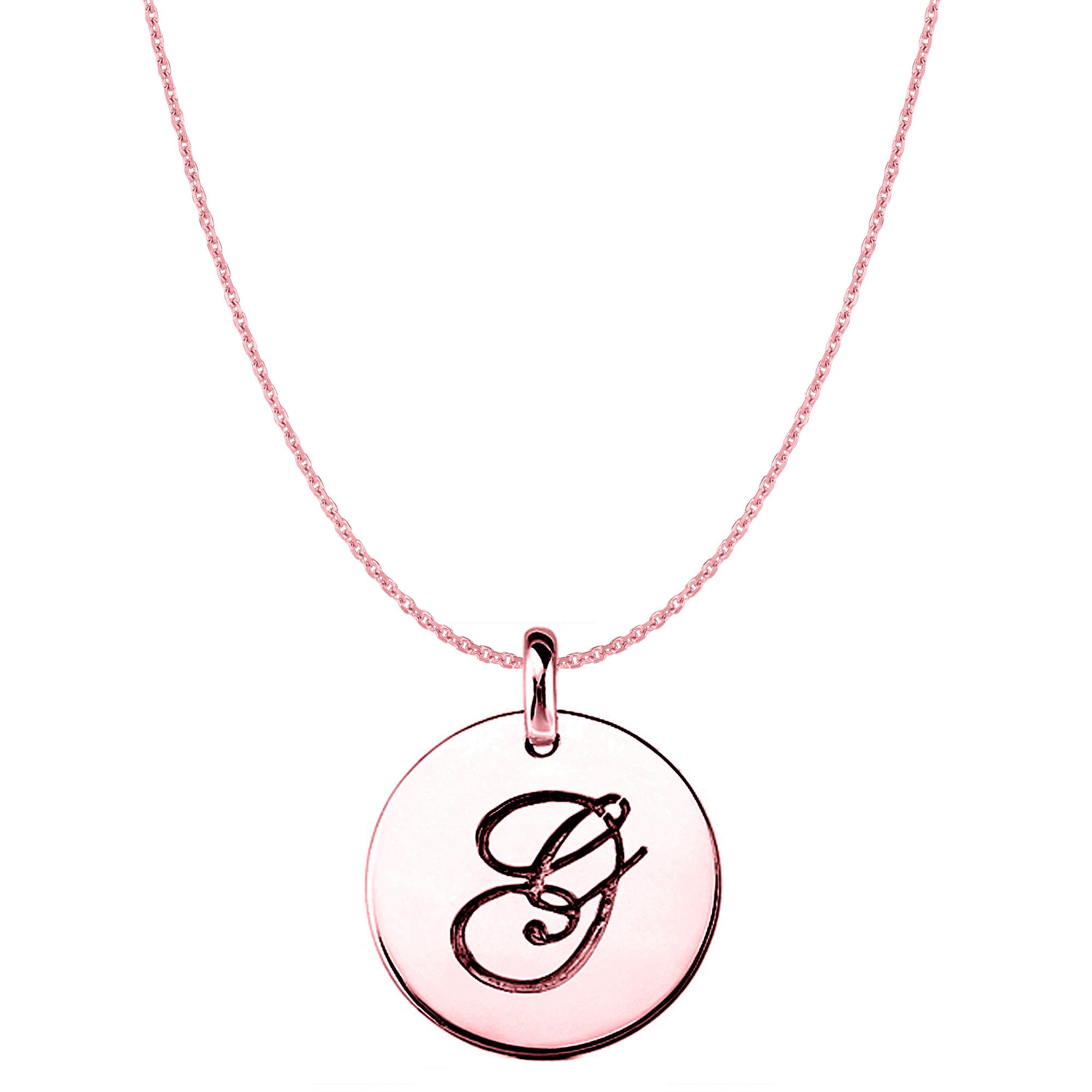 "G" 14K Rose Gold Script Engraved Initial Disk Pendant fine designer jewelry for men and women