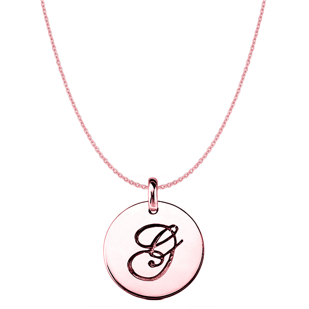 "G" 14K Rose Gold Script Engraved Initial Disk Pendant fine designer jewelry for men and women