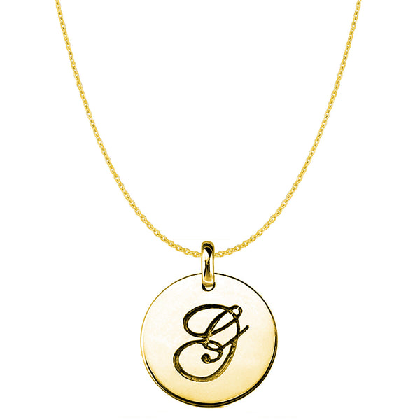 "G" 14K Yellow Gold Script Engraved Initial Disk Pendant - JewelryAffairs
 - 1