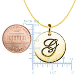"G" 14K Yellow Gold Script Engraved Initial Disk Pendant - JewelryAffairs
 - 2
