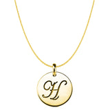 "H" 14K Yellow Gold Script Engraved Initial Disk Pendant - JewelryAffairs
 - 1