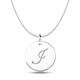 "I" 14K White Gold Script Engraved Initial  Disk Pendant - JewelryAffairs
 - 1