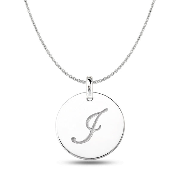 "I" 14K White Gold Script Engraved Initial  Disk Pendant - JewelryAffairs
 - 1