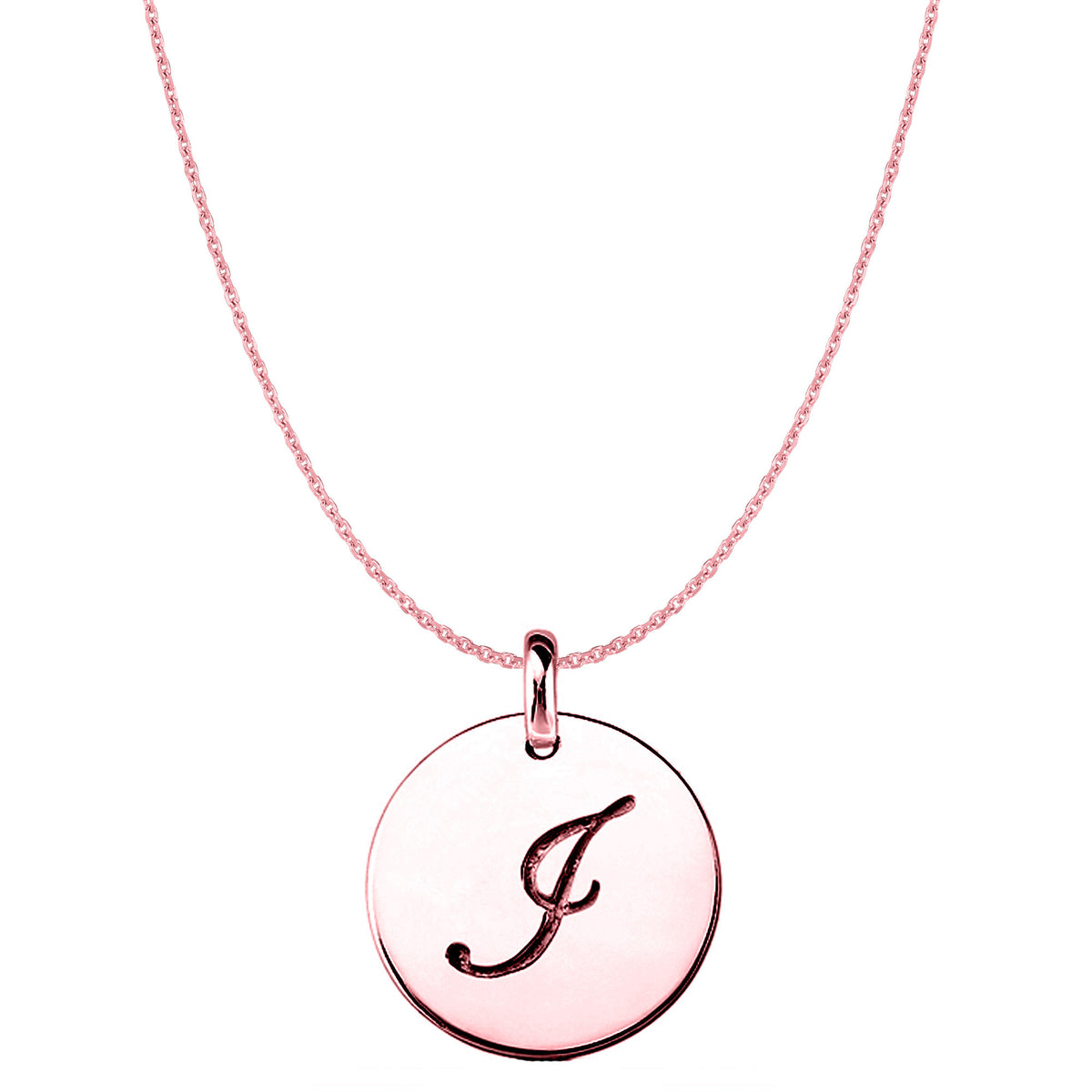 "I" 14K Rose Gold Script Engraved Initial Disk Pendant fine designer jewelry for men and women