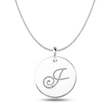 "J" 14K White Gold Script Engraved Initial  Disk Pendant - JewelryAffairs
 - 1