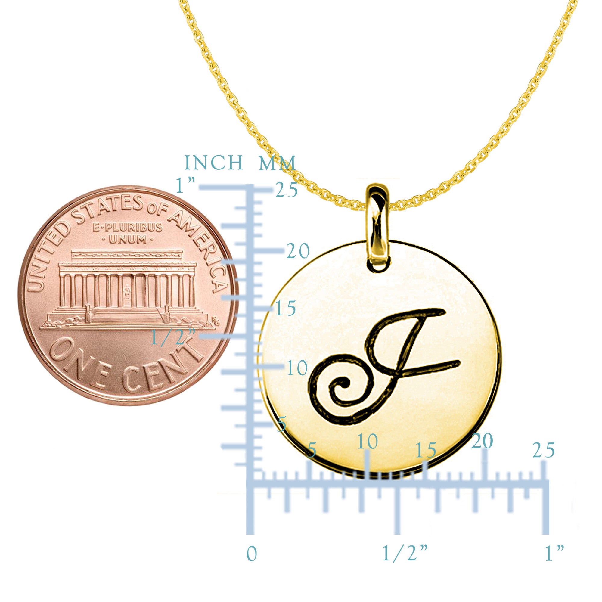"J" 14K Yellow Gold Script Engraved Initial Disk Pendant - JewelryAffairs
 - 2