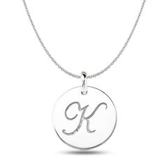 "K" 14K White Gold Script Engraved Initial  Disk Pendant - JewelryAffairs
 - 1