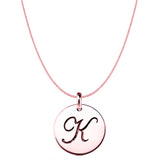 "K" 14K Rose Gold Script Engraved Initial Disk Pendant - JewelryAffairs
 - 1