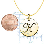 "K" 14K Yellow Gold Script Engraved Initial Disk Pendant - JewelryAffairs
 - 2