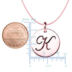 "K" 14K Rose Gold Script Engraved Initial Disk Pendant fine designer jewelry for men and women