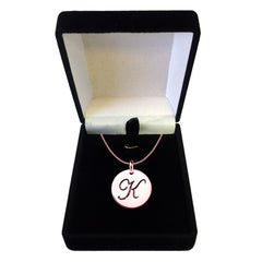 "K" 14K Rose Gold Script Engraved Initial Disk Pendant fine designer jewelry for men and women
