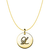 "L" 14K Yellow Gold Script Engraved Initial Disk Pendant - JewelryAffairs
 - 1
