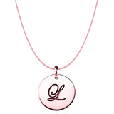 "L" 14K Rose Gold Script Engraved Initial Disk Pendant - JewelryAffairs
 - 1