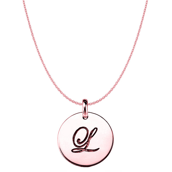 "L" 14K Rose Gold Script Engraved Initial Disk Pendant - JewelryAffairs
 - 1