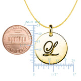 "L" 14K Yellow Gold Script Engraved Initial Disk Pendant - JewelryAffairs
 - 2