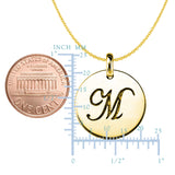 "M" 14K Yellow Gold Script Engraved Initial Disk Pendant - JewelryAffairs
 - 2