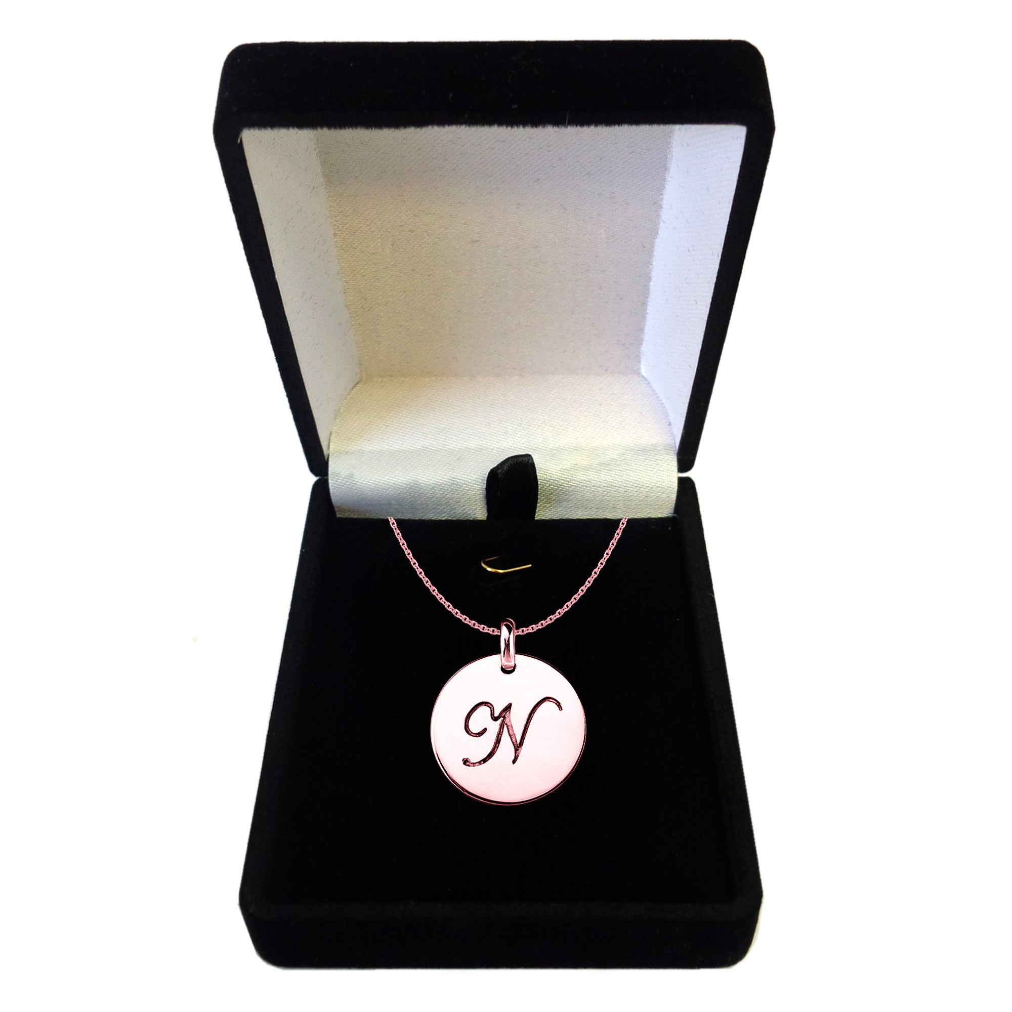 "N" 14K Rose Gold Script Engraved Initial Disk Pendant fine designer jewelry for men and women