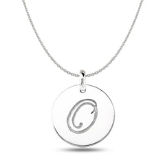 "O" 14K White Gold Script Engraved Initial  Disk Pendant - JewelryAffairs
 - 1