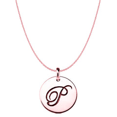 "P" 14K Rose Gold Script Engraved Initial Disk Pendant fine designer jewelry for men and women