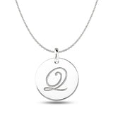 "Q" 14K White Gold Script Engraved Initial  Disk Pendant - JewelryAffairs
 - 1