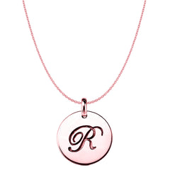 "R" 14K Rose Gold Script Engraved Initial Disk Pendant - JewelryAffairs
 - 1