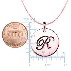 "R" 14K Rose Gold Script Engraved Initial Disk Pendant - JewelryAffairs
 - 2