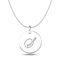"S" 14K White Gold Script Engraved Initial  Disk Pendant - JewelryAffairs
 - 1