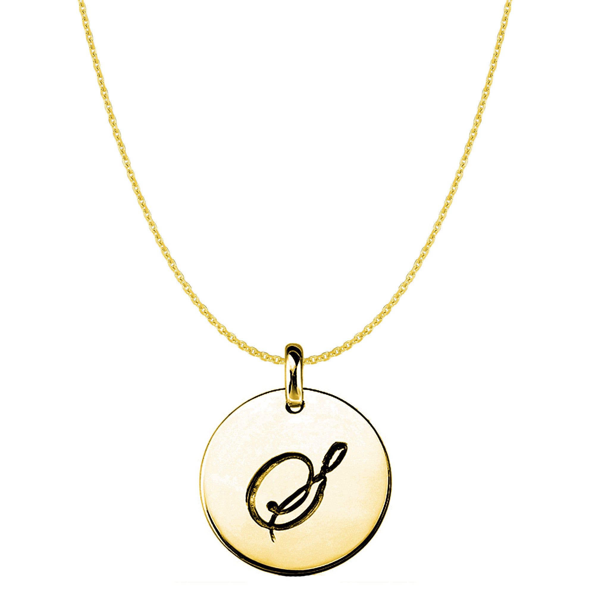"S"14K Yellow Gold Script Engraved Initial Disk Pendant - JewelryAffairs
 - 1