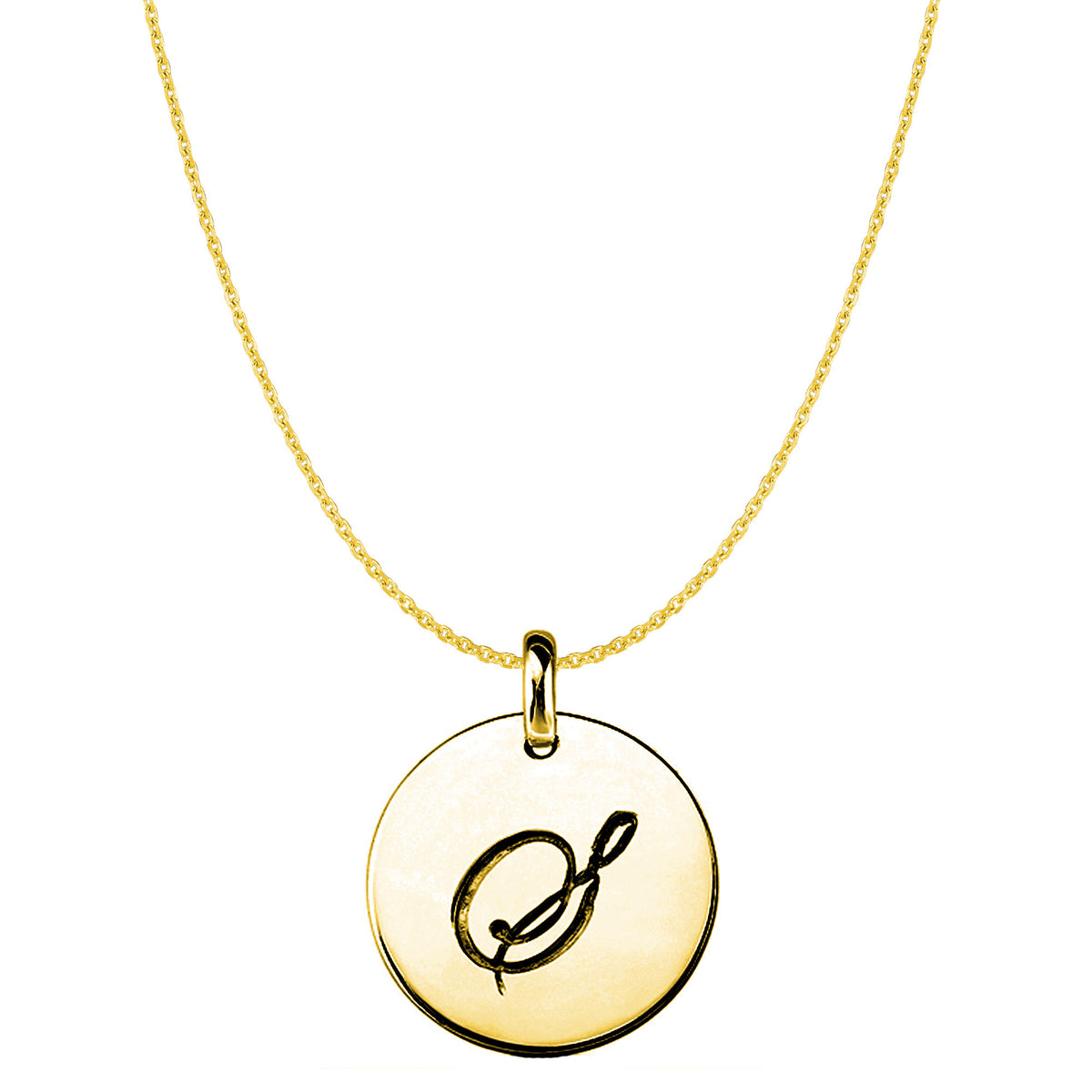 "S"14K Yellow Gold Script Engraved Initial Disk Pendant - JewelryAffairs
 - 1