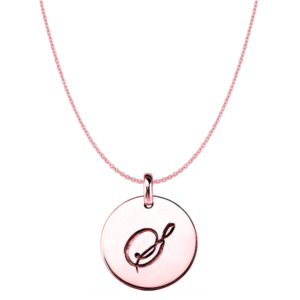 "S" 14K Rose Gold Script Engraved Initial Disk Pendant - JewelryAffairs
 - 1