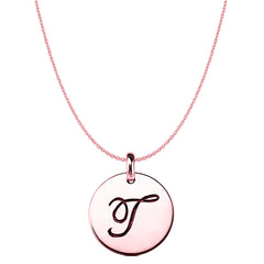 "T" 14K Rose Gold Script Engraved Initial Disk Pendant - JewelryAffairs
 - 1