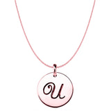 "U" 14K Rose Gold Script Engraved Initial Disk Pendant - JewelryAffairs
 - 1
