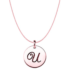 "U" 14K Rose Gold Script Engraved Initial Disk Pendant fine designer jewelry for men and women