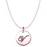 "V" 14K Rose Gold Script Engraved Initial Disk Pendant - JewelryAffairs
 - 1