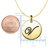 "V" 14K Yellow Gold Script Engraved Initial Disk Pendant - JewelryAffairs
 - 2