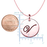 "V" 14K Rose Gold Script Engraved Initial Disk Pendant - JewelryAffairs
 - 2