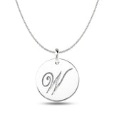 "W" 14K White Gold Script Engraved Initial  Disk Pendant - JewelryAffairs
 - 1