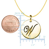 "W" 14K Yellow Gold Script Engraved Initial Disk Pendant - JewelryAffairs
 - 2