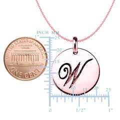 "W" 14K Rose Gold Script Engraved Initial Disk Pendant - JewelryAffairs
 - 2