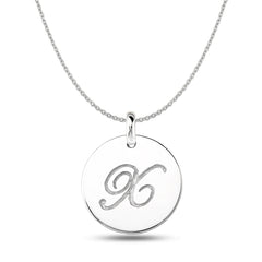 "X" 14K White Gold Script Engraved Initial  Disk Pendant - JewelryAffairs
 - 1