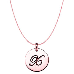 "X" 14K Rose Gold Script Engraved Initial Disk Pendant - JewelryAffairs
 - 1