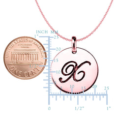 "X" 14K Rose Gold Script Engraved Initial Disk Pendant - JewelryAffairs
 - 2