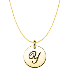 "Y" 14K Yellow Gold Script Engraved Initial Disk Pendant - JewelryAffairs
 - 1