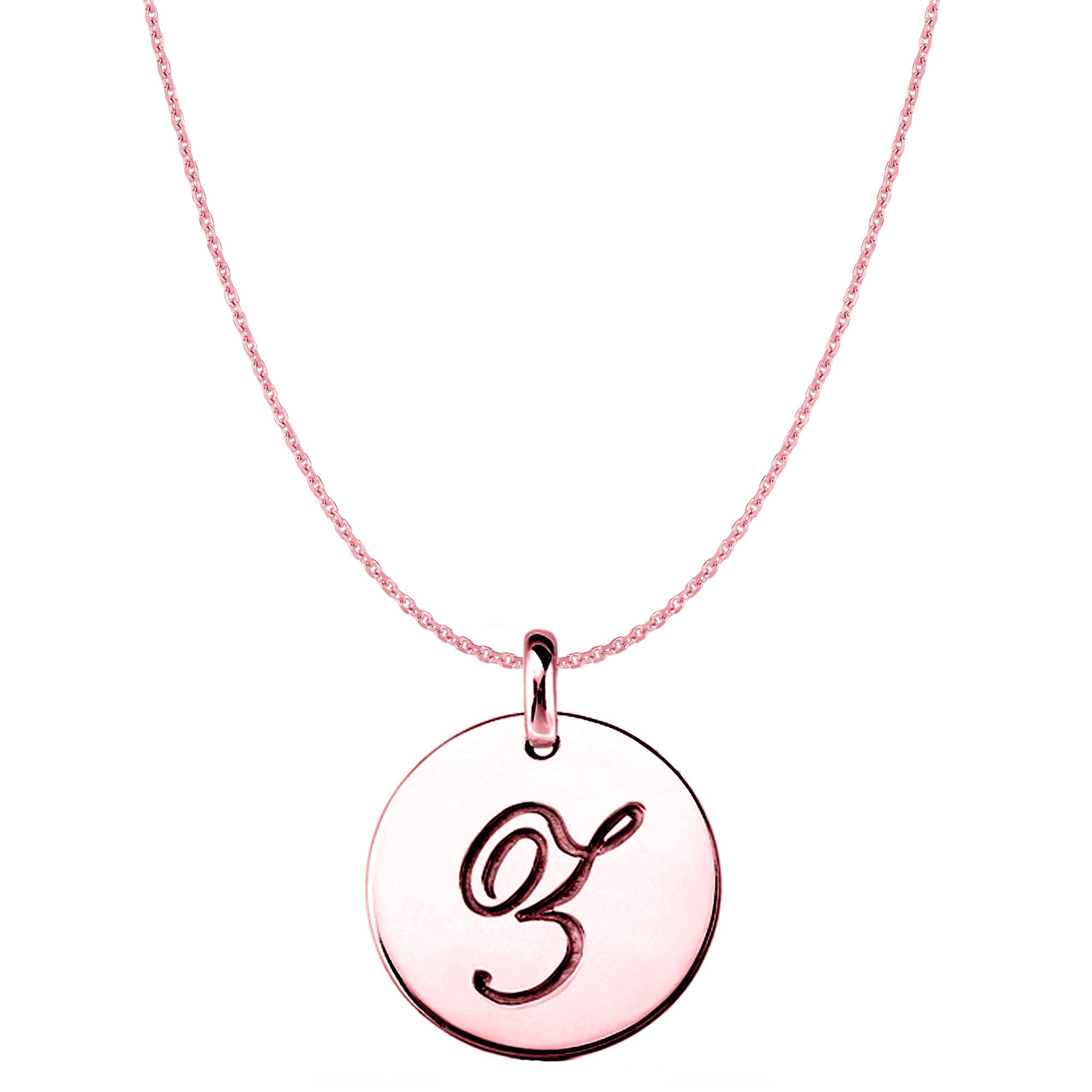 "Z" 14K Rose Gold Script Engraved Initial Disk Pendant fine designer jewelry for men and women