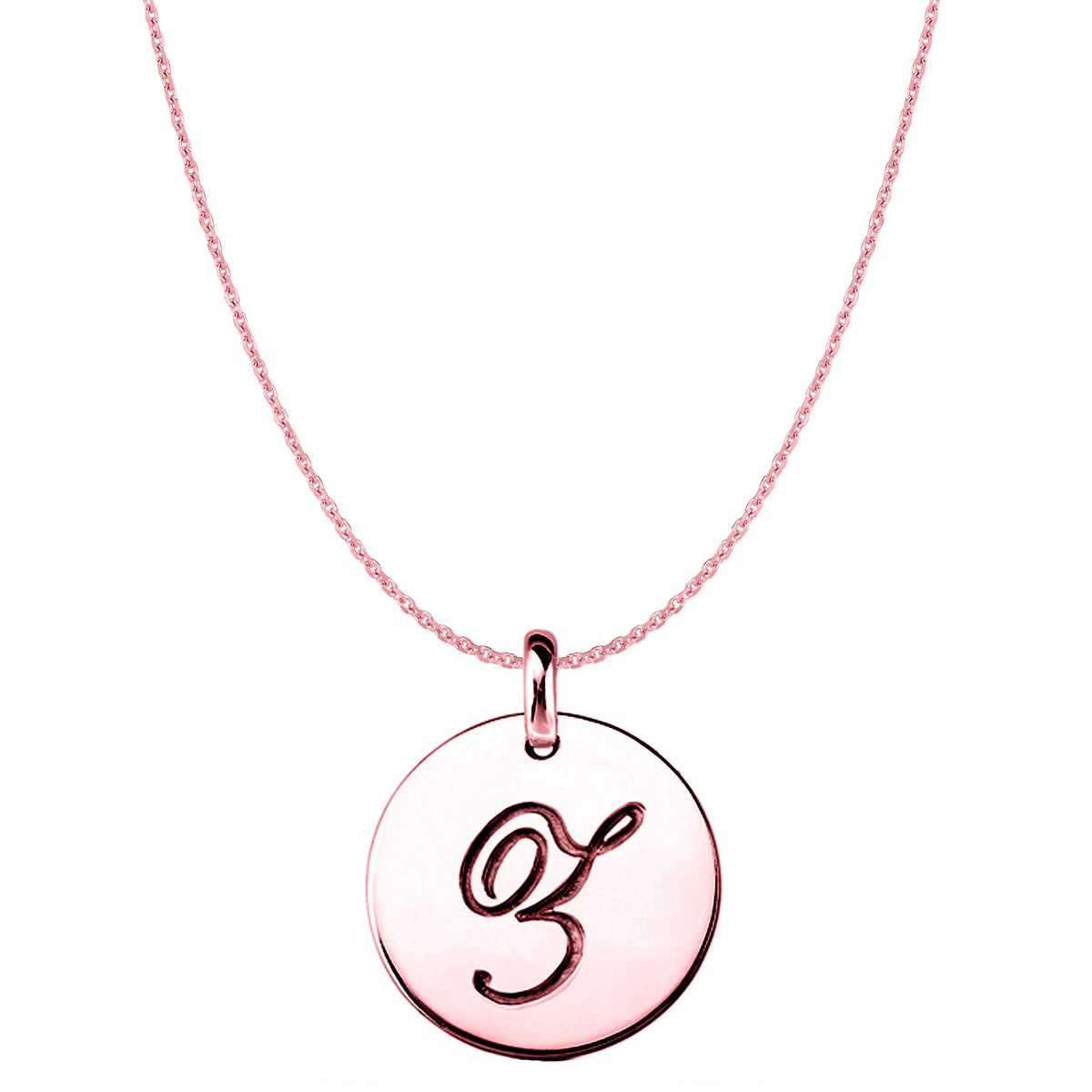 "Z" 14K Rose Gold Script Engraved Initial Disk Pendant fine designer jewelry for men and women