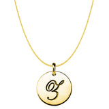 "Z" 14K Yellow Gold Script Engraved Initial Disk Pendant - JewelryAffairs
 - 1